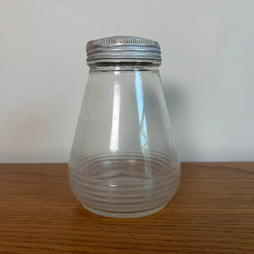 Vintage Clear Ribbed Glass Single Salt Pepper Shaker Aluminum Screw Top Lid